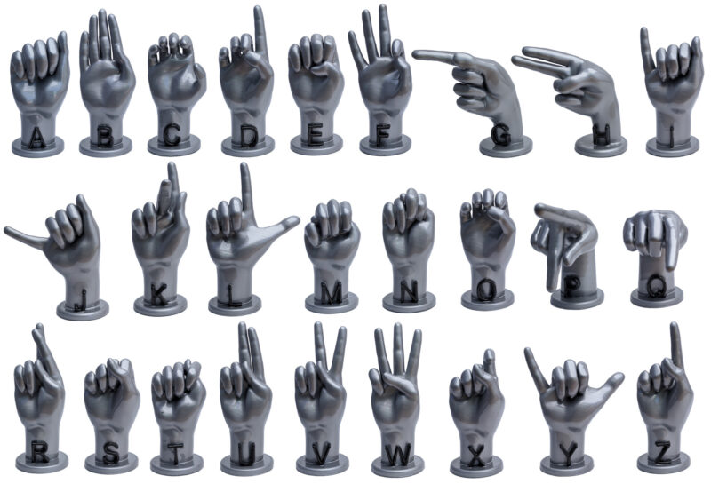 Complete alphabet in metallic silver and black