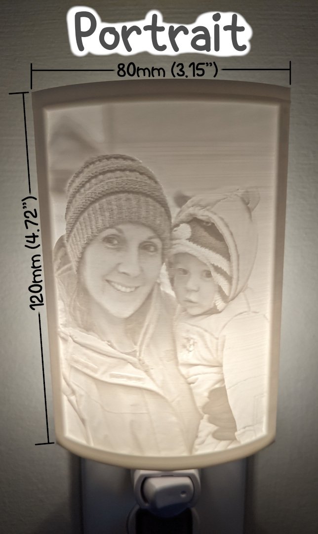Lithophane portrait view 80mm wide x 120mm high