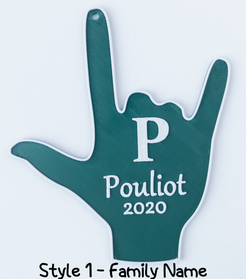 Forrest green with Polar white text ILU ornament