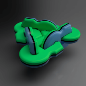CAD view of green/black/blue colored fidget