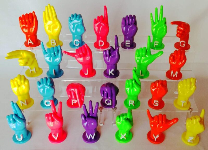 Complete ASL alphabet in multiple colors, smoothed